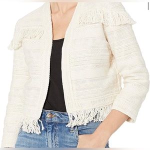 BB DAKOTA Nikita Fringe Trim Cropped Jacquard Tweed Jacket 100% Cotton Large